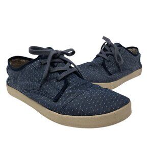 Toms Sneakers Womens 9.5 Paseo Blue White Polka Dots Canvas Lace Up Casual Shoes